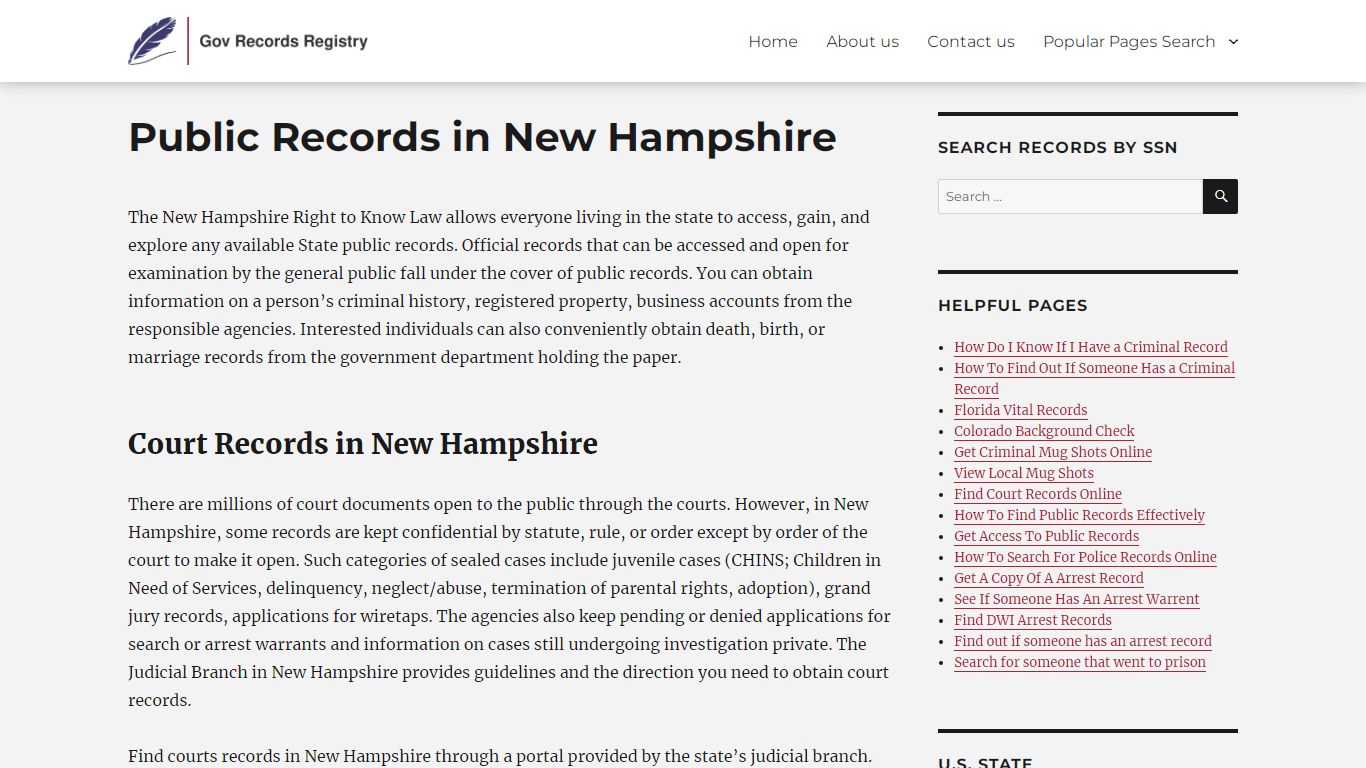 Public Records in New Hampshire | GovRecordsRegistry.org