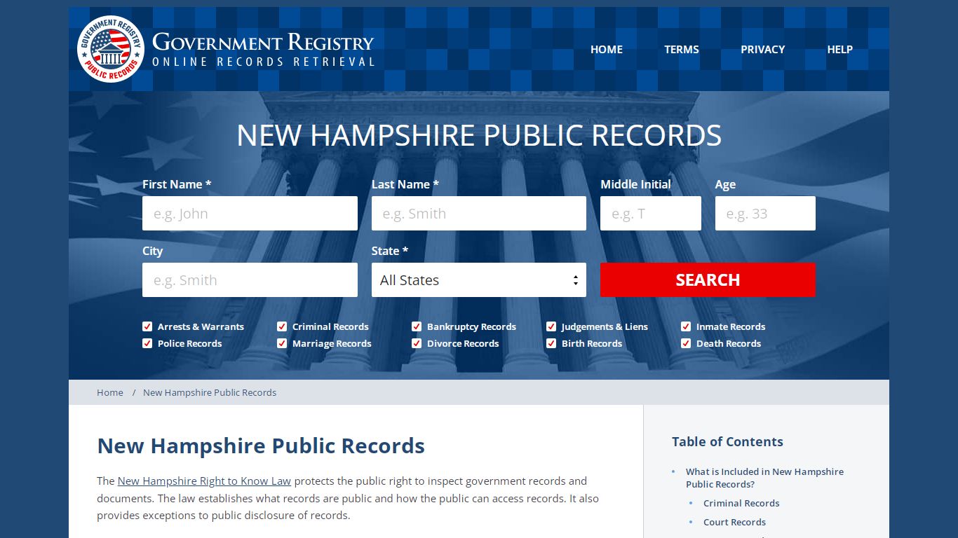 New Hampshire Public Records - GovernmentRegistry.Org